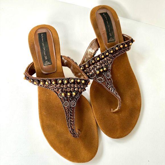 Vintage Y2K Steven by Steve Madden Beaded Kitten Heel Sandals - Picture 1 of 7
